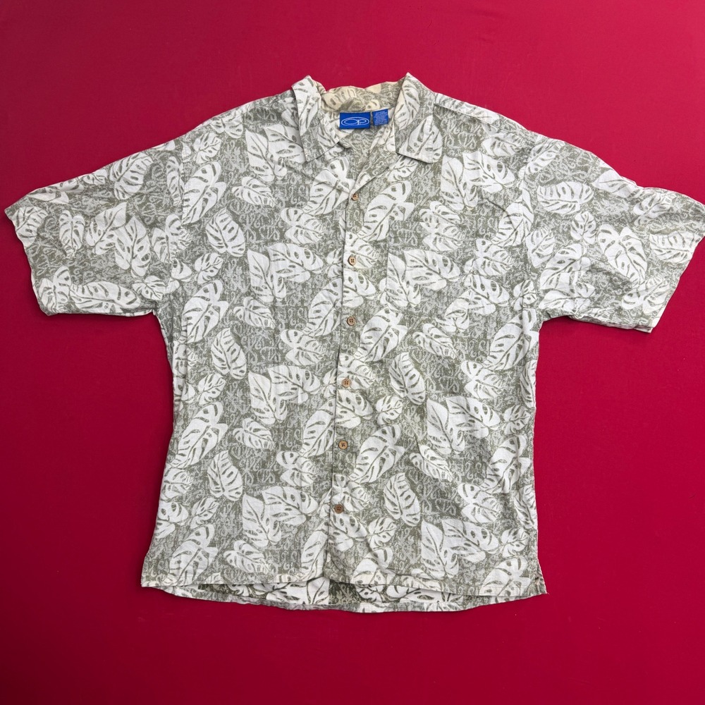 VTG Y2K Ocean Pacific OP Men XL SURF SKATE Tropical Leaf Print Button Down Shirt